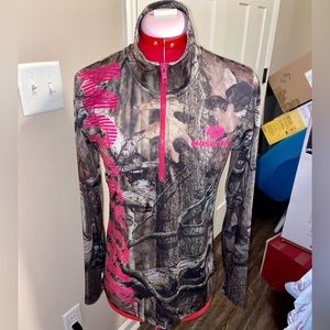 MOSSY OAK BREAK UP INFINITY HOT PINK CAMO ZIP SILKY TOP WOMENS XL THIN FLEECE
